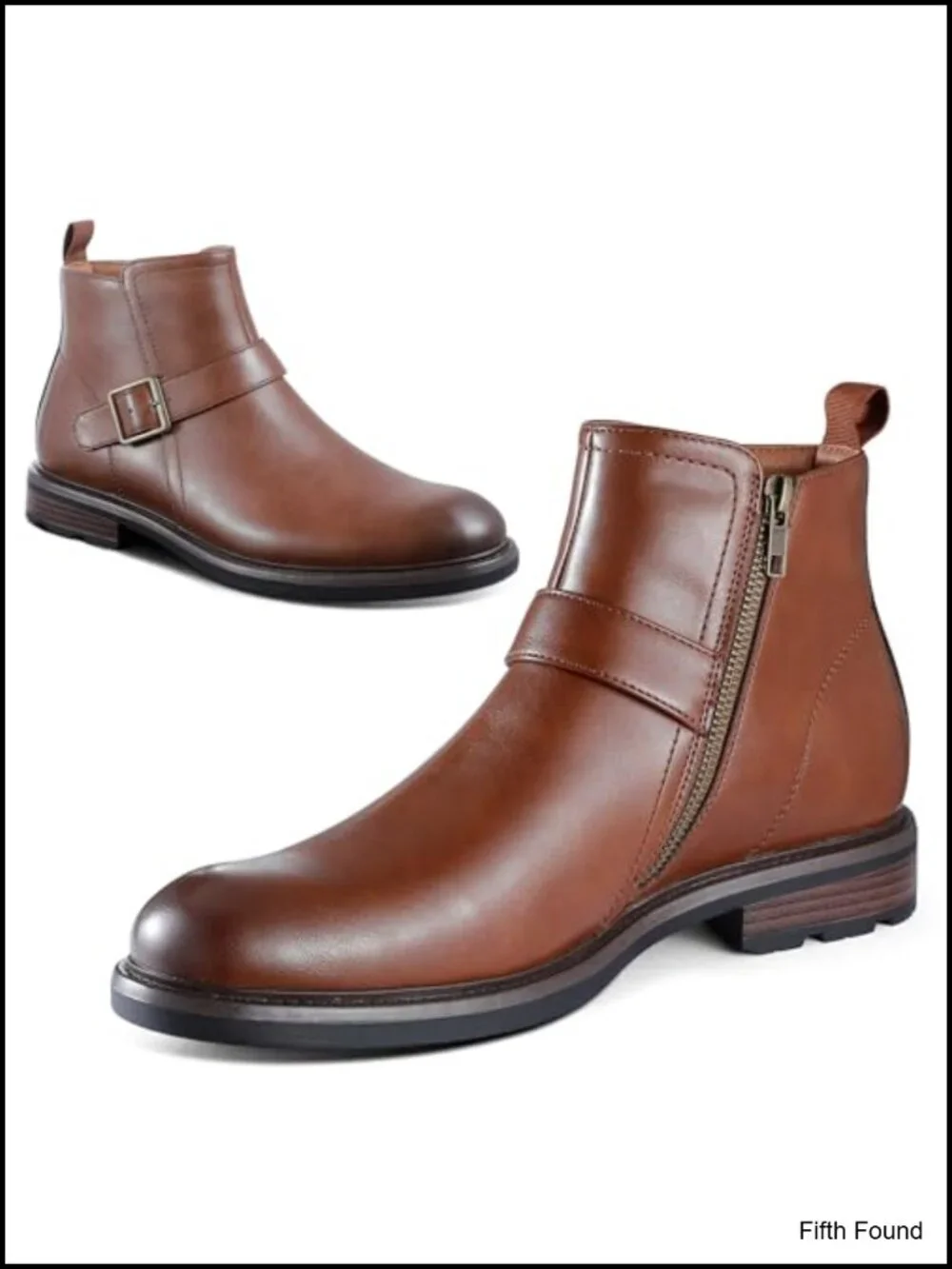 Men's Motorcycle Style Ankle Boots with Side Zipper and Buckle Strap